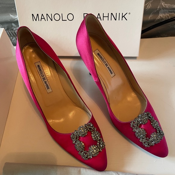 Magenta Raspberry Manolo Blahnik Hangisi Shoes Heels With Box - Picture 7 of 8